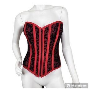 Hoss International Corset Waist Cincher Red /Black Floral Size XL